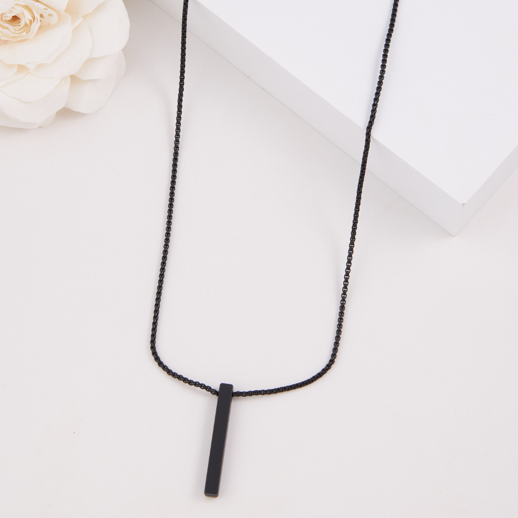 Black Bar Pendant Chain Necklace For Men