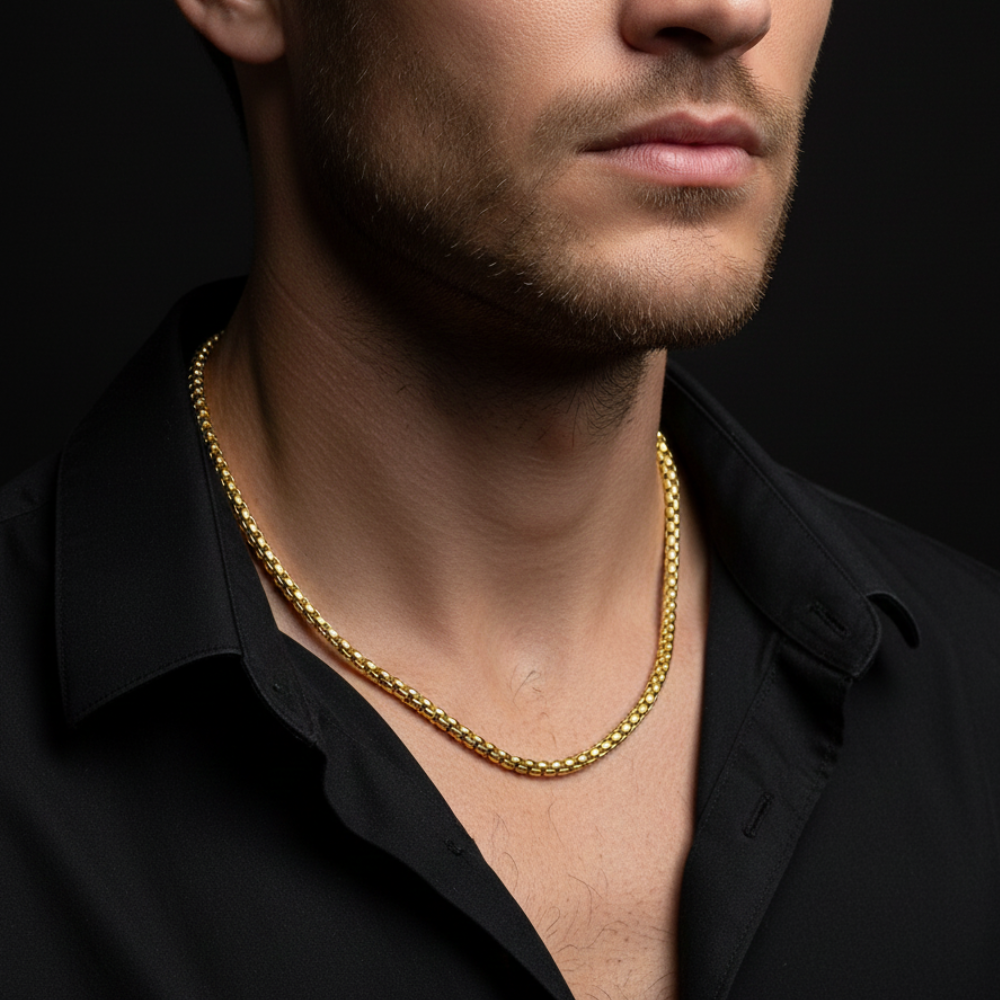 Gold Filled Box Chain Necklace For Men (21 Inch)